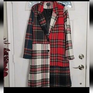 Current Mood Multicolor Plaid Trench Coat Size S